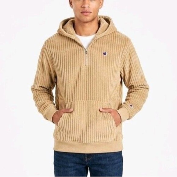 Champion Other - CHAMPION Hoodie Corduroy High Pile Fleece 1/4 Zip Tan Teen Large 14/16 NEW NWT